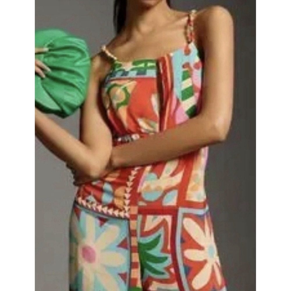FARM Rio Anthropologie Beaded Strap Tropical Wide Leg Jumpsuit Size S - Picture 5 of 16